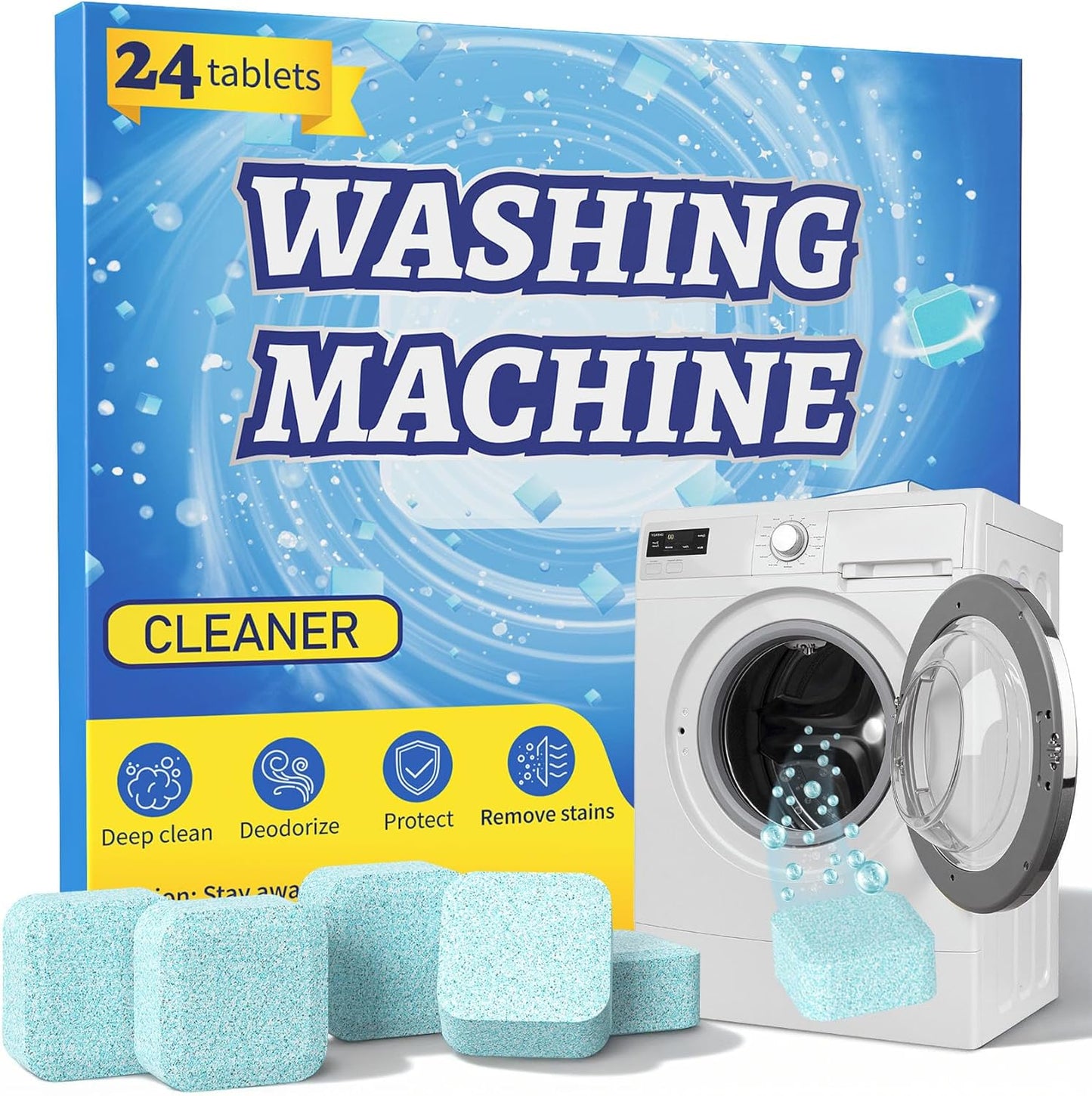 Washing Machine Cleaner Tablets, 24 Pack, Deep Cleaning Descaler and Suitable for Most Washer Machine Cleaner Front Loader and Top Load, Compatible with HE Models
