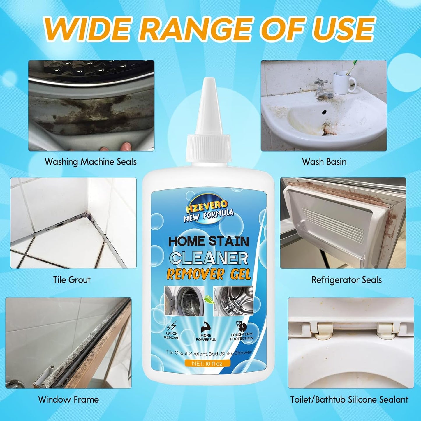 Mold Stain Remover Gel, Washing Machine Cleaner for Front Loader Washer Gasket Rubber Seal Home Stain Removal Gel for Grout, Caulk, Refrigerator, Shower, Bathtub, Bathroom Cleaning Solution (5 Fl Oz)