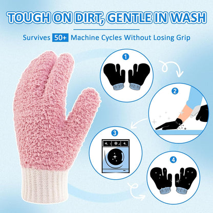 MIG4U Microfiber Dusting Gloves House Cleaning Glove for Blinds, Windows, Shutters, Furniture, and Car, Reusable Lint-Free Pink 1 Pair S/M