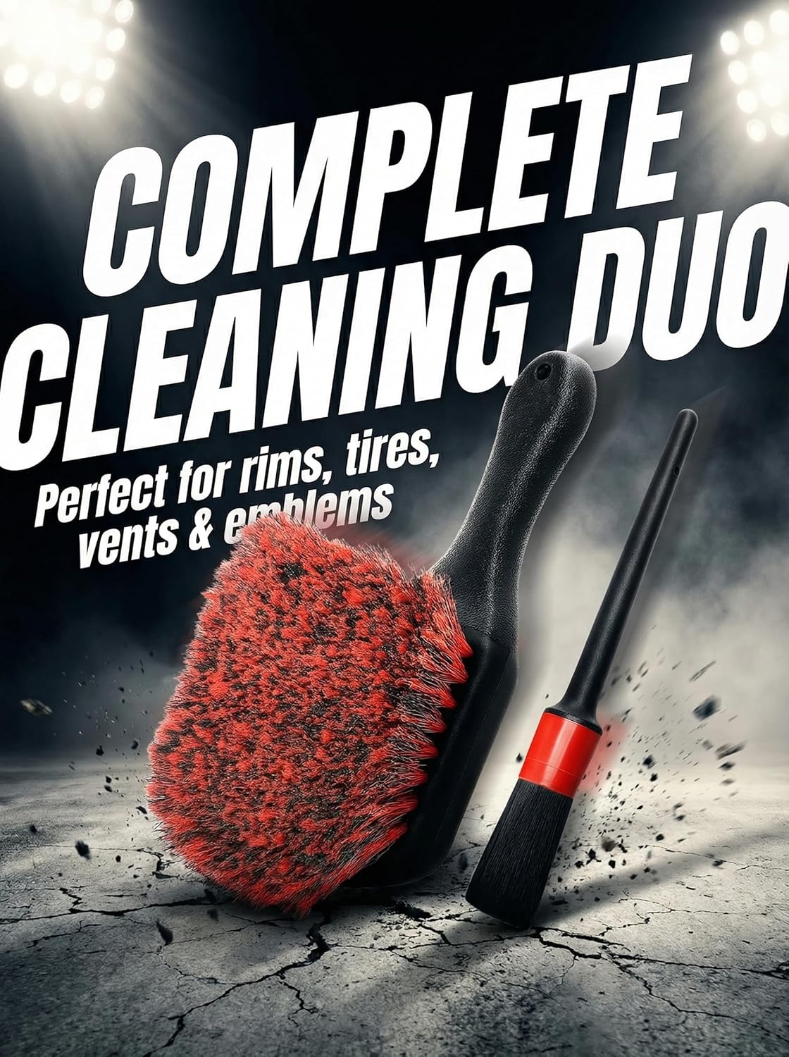 TAKAVU Wheel Tire Brush - Soft Bristle with Short Handle, Included Detailing Brush - Car Cleaning Kit for Rims, Tires, Interior Vents, Emblems - Scratch Safe