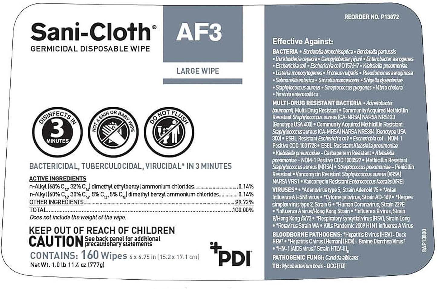 Sani-Cloth AF3 Alcohol-Free Disposable Disinfectant Wipes - 160 Wipes