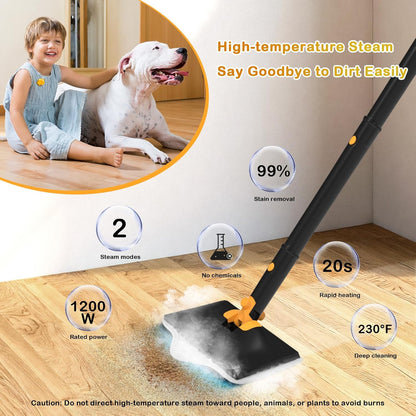 GHORA Steam Mop, All-in-one Handheld Steam Cleaner with 13 Attachments, 23FT Cord, 11.83OZ Removable Tank, Adjustable Height Steam Mops for Floor Cleaning, Hardwood Floors, Carpets, Tiles, Windows