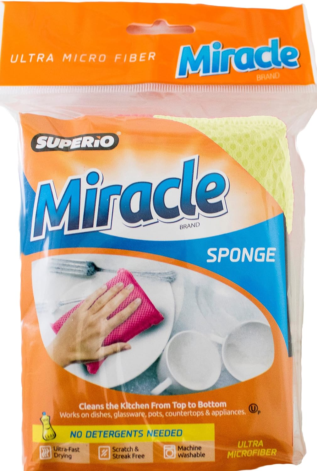 Superio Miracle Microfiber Sponges for Kitchen 3-Pack Red Yellow Blue, Kosher Non-Scratch Sponge Scrubber Heavy Duty Multi-Purpose Cleaning of Dishes, Pots, Pans and Counter tops, Machine Washable