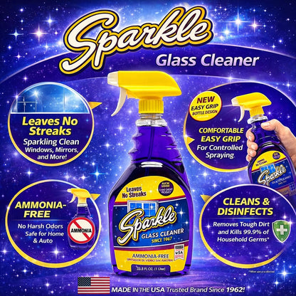 Sparkle Ammonia-Free Glass Cleaner Refill, Heavy Duty Streak-Free Window & Mirror Cleaner Spray, Original Formula, 2L Bottle (Pack of 2)