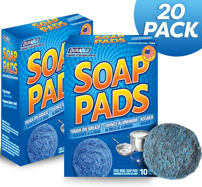 SCRUBIT 20 PK Steel Wool Soap Pads - [Updated Not-Kosher!] - Metal Scouring Cleaning Pads for Dishes, Pots and Ovens - Pre-Soaped scrubbing Pads for Easy Cleaning of Tough Kitchen Grease and Oil