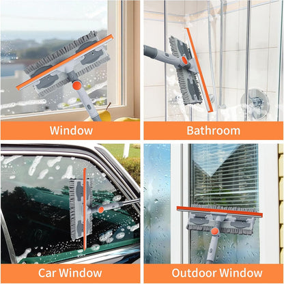 6.4FT Extendable 2-in-1 Window Squeegee & Scrubber with Long Handle, 180° Adjustable Head, Streak-Free Silicone Blade, Multi-Purpose Glass Cleaning Tool for High Windows, Mirrors & Car Windshields