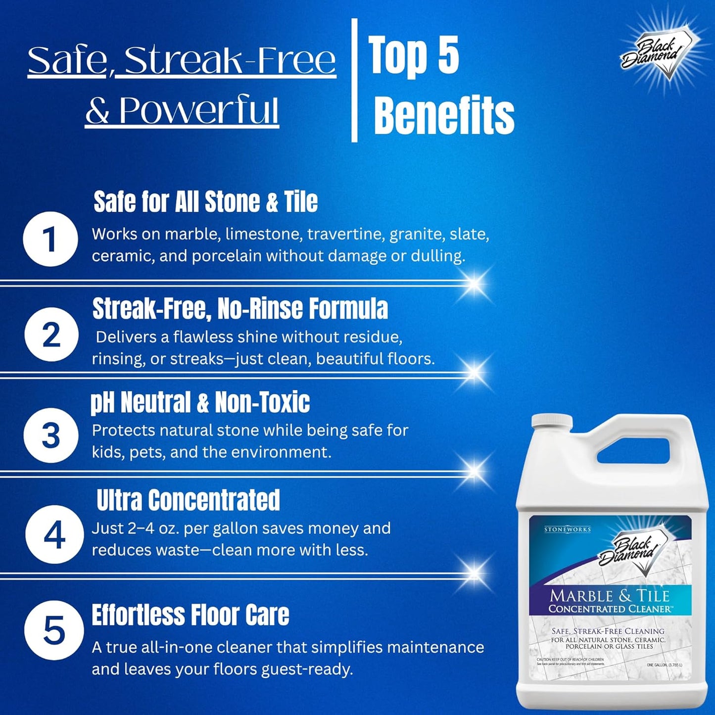 Black Diamond Stoneworks Marble & Tile Floor Cleaner Concentrate, pH Neutral, Streak-Free & No-Rinse Formula for Granite, Travertine, Limestone, Slate, Ceramic & Porcelain Floors (1 Quart)