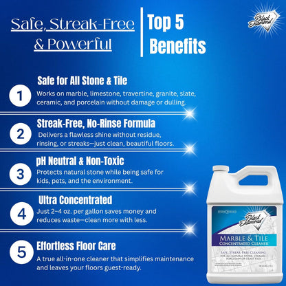 Black Diamond Stoneworks Marble & Tile Floor Cleaner Concentrate, pH Neutral, Streak-Free & No-Rinse Formula for Granite, Travertine, Limestone, Slate, Ceramic & Porcelain Floors (1 Quart)