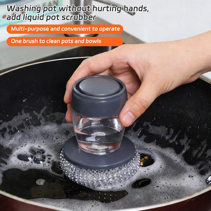 Soap Dispensing Dish Brush with 5 Replacement Heads - Comfort Grip Kitchen Scrub Brush for Cleaning Pots Pans Sinks - Ergonomic Non-Slip Dish Scrubber with Soap Dispenser Reservoir for One-Hand Use