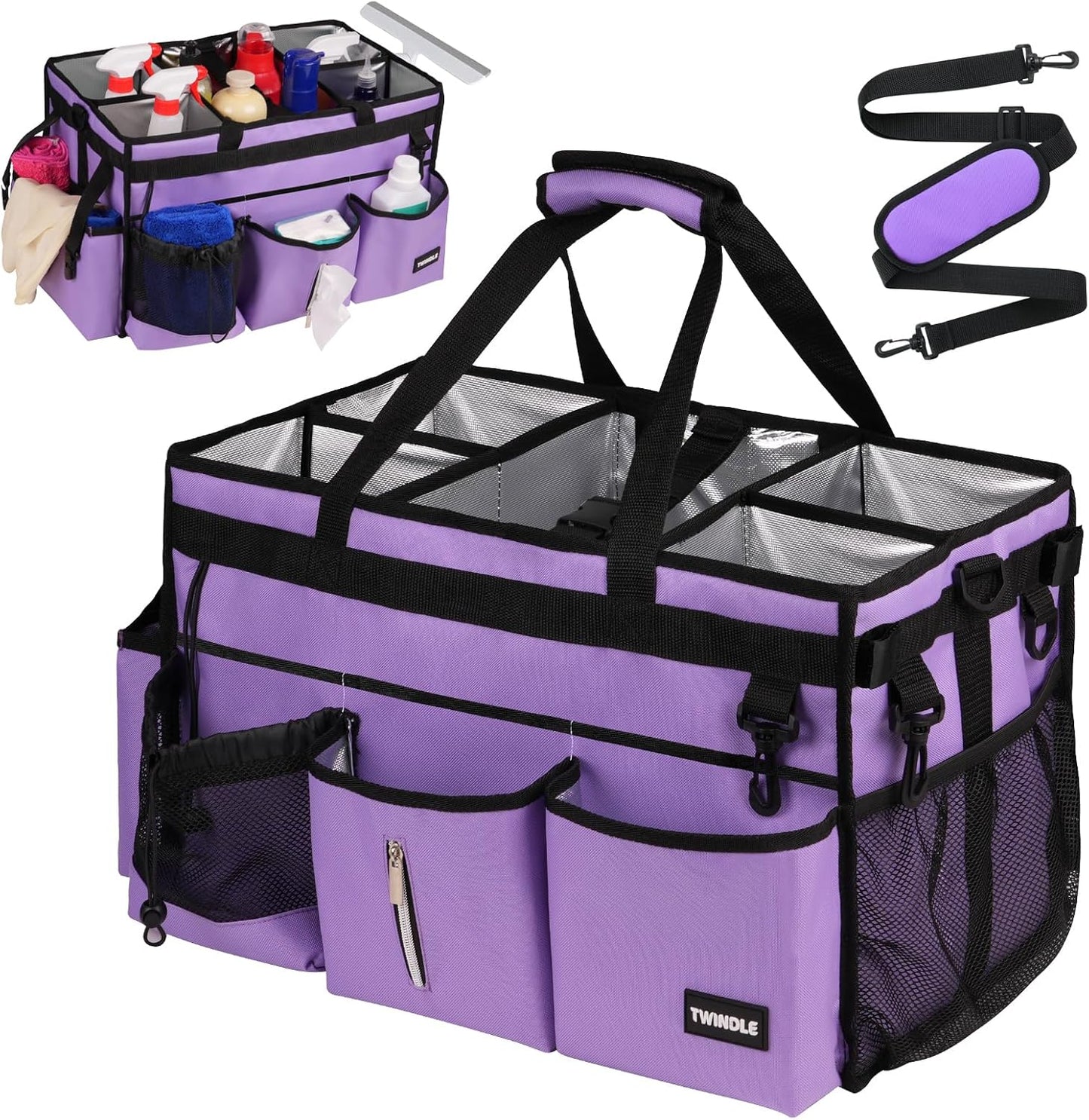 Extra-Large Wearable Cleaning Caddy With Detachable Divider,Cleaning Caddy For Cleaning Supplies Large Cleaning Supply Caddy With Adjustable Shoulder Strap & Waist Belt For Cleaners