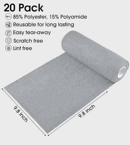 KitchLife Microfiber Cleaning Cloth Roll - Tear-Away Reusable Microfiber Paper Towels, Lint-Free, Washable, 20 Sheets for Kitchen, Car, Dishes, and Sensitive Surfaces (Pink)