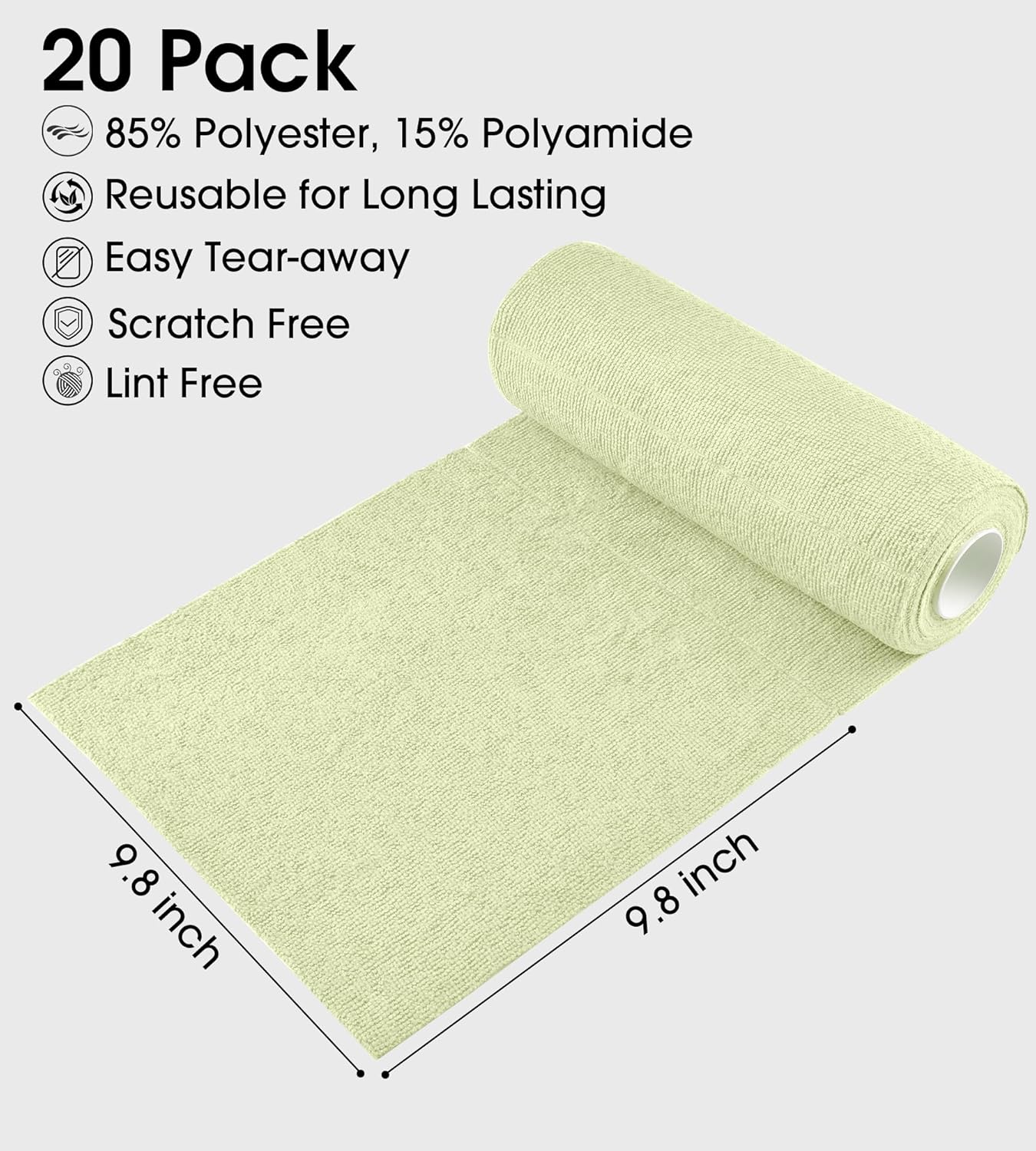 KitchLife Microfiber Cleaning Cloth Roll - Tear-Away Reusable Microfiber Paper Towels, Lint-Free, Washable, 20 Sheets for Kitchen, Car, Dishes, and Sensitive Surfaces (Pink)