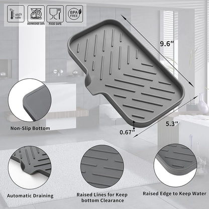 MicoYang Silicone Bathroom Soap Dishes with Drain Spout-Bathroom and Kitchen Sink Organizer,Sponge Holder,Dish Soap Tray,Perfect for Dispenser,Scrubber,Bottle,Cup on Sink or Counter-Black 4.9"×3.2"