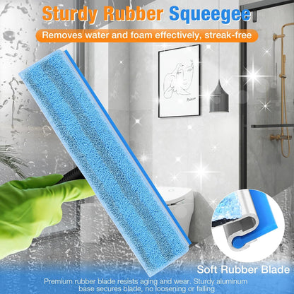 Window Squeegee for Home Window Cleaning – Squeegee and Microfiber Window Scrubber, Glass Squeegee for Shower Glass Door,Mirror,Car Windshield,Bathroom,Household Window Cleaner Tool,13.8",Blue