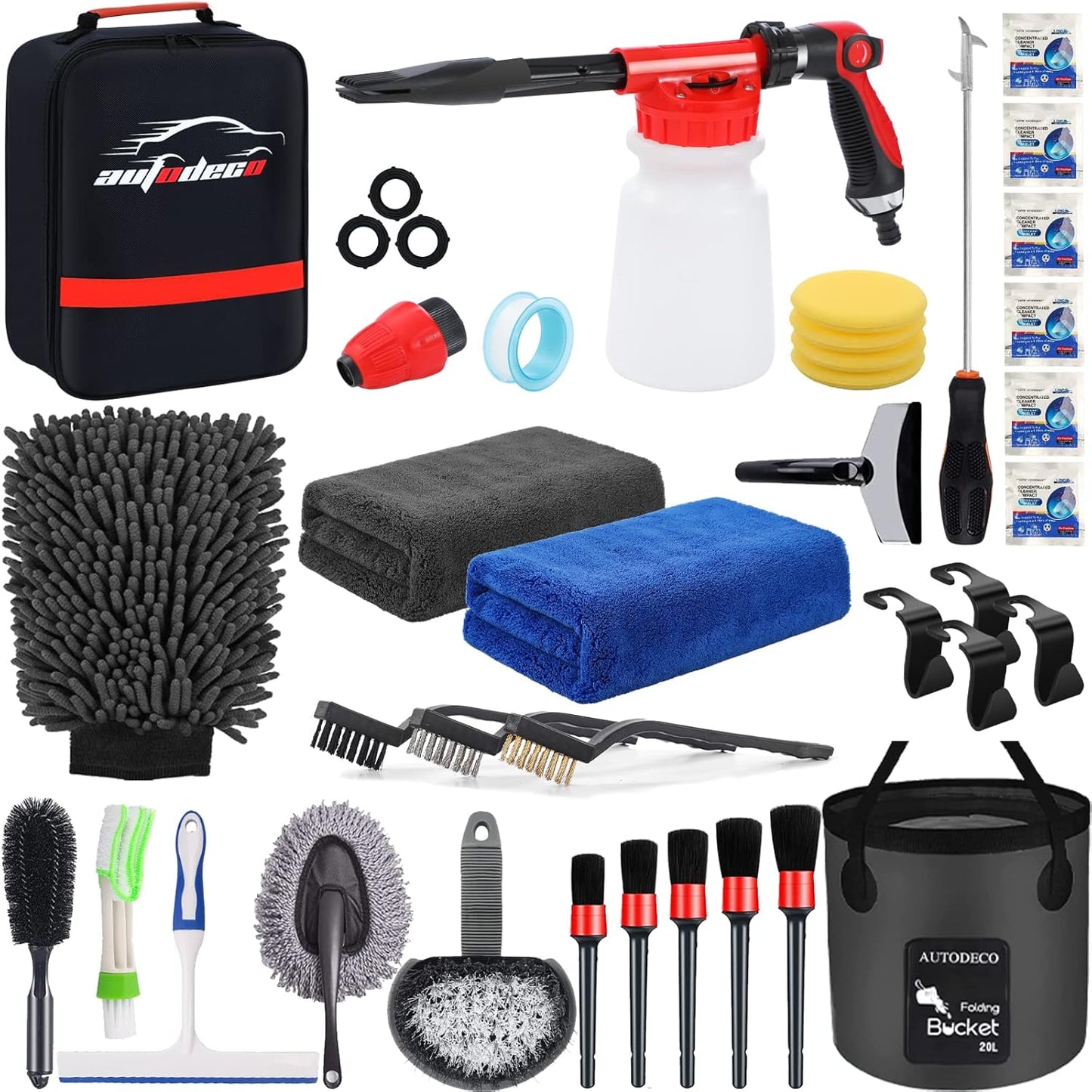 42Pcs Car Wash Detailing Kit Cleaning Set with Foam Gun Sprayer, Long-Handle Brush, Collapsible Bucket, Large Wash Mitt, Towels, Complete Interior & Exterior Car Washing Supply Set (Blue)