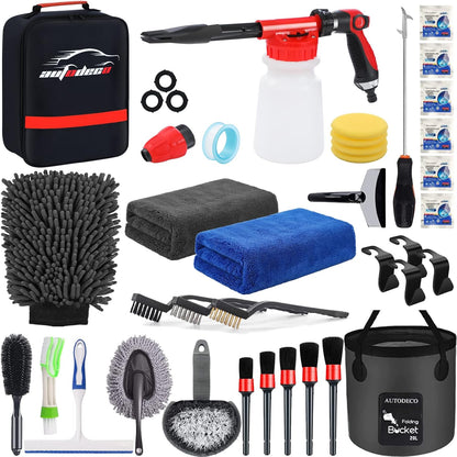 42Pcs Car Wash Detailing Kit Cleaning Set with Foam Gun Sprayer, Long-Handle Brush, Collapsible Bucket, Large Wash Mitt, Towels, Complete Interior & Exterior Car Washing Supply Set (Blue)