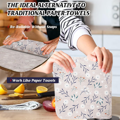 Paper Towels Washable Roll: 25Pack Cotton Cloth Paper Towels 11.8x11.8In Absorbent Soft Flannel Paperless Towels Alternative for Kitchen Reusable Napkins Zero Waste (Flower, Large)