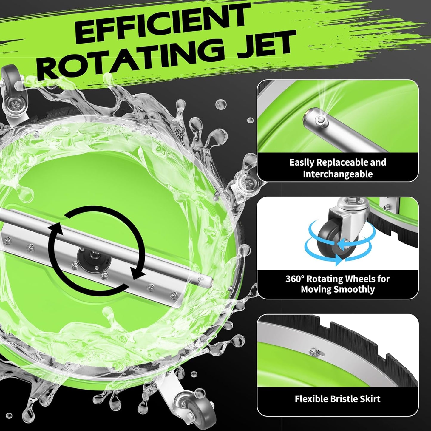 14" Pressure Washer Surface Cleaner with 4 Wheels - Stainless Steel Surface Cleaner for Pressure Washer Attachment for Concrete, Patio, Sidewalk, Deck and Driveways - PWS14