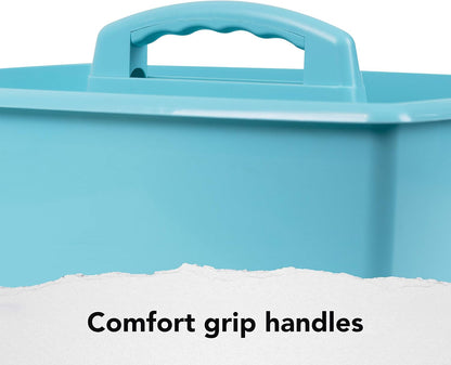 Storex 2-Compartment Large Cleaning Caddy – Multipurpose Supply Organizer with Handle - Black, 1-Pack (00973A06C)