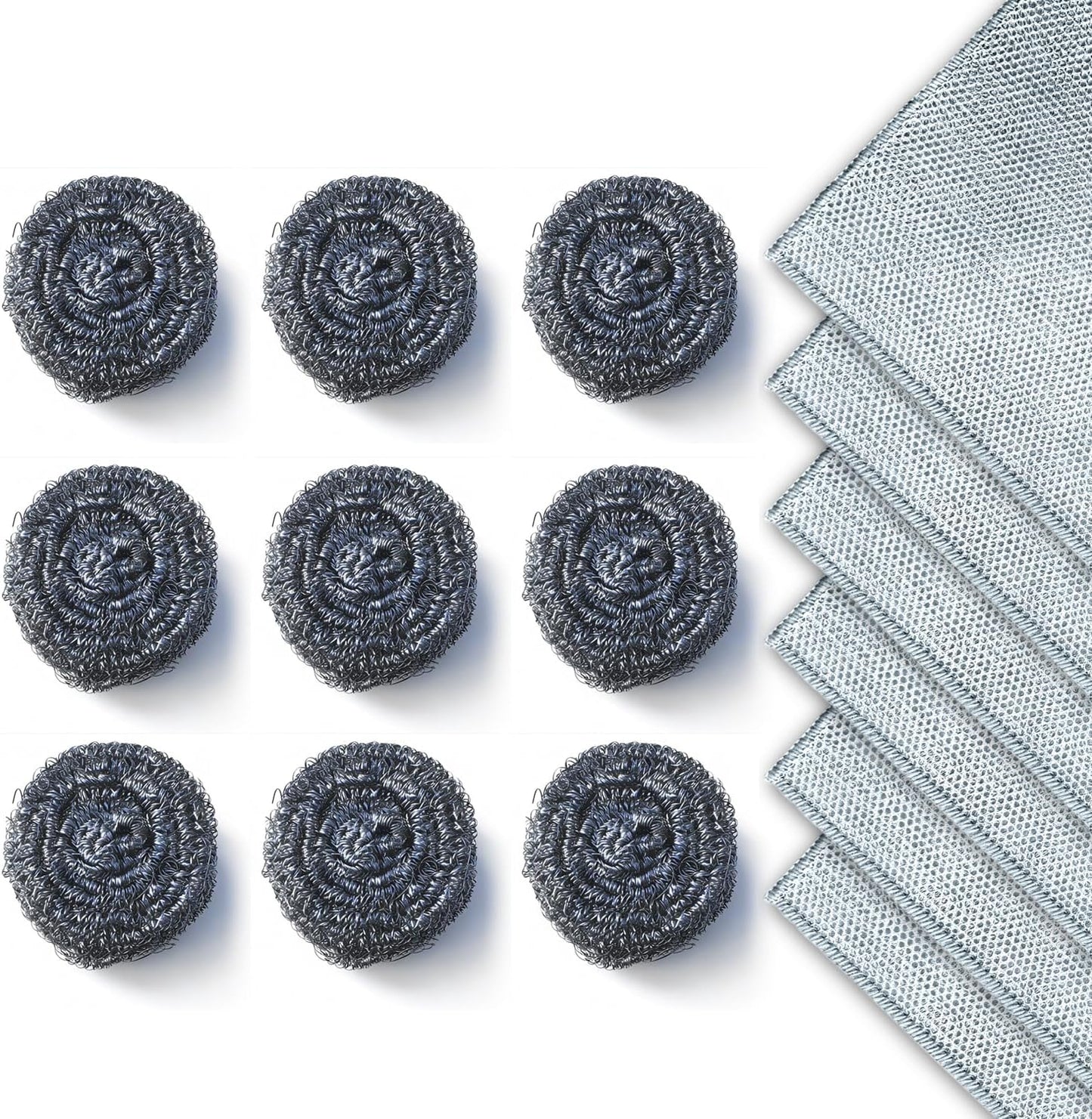 15 Pack， Includes 9PCS Stainless Steel Scrubber and 6PCS Non Scratch Wire Dishcloth for Cleaning Dishes, Pans, Pots, Ovens, Grills, Sinks