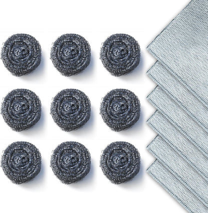 15 Pack， Includes 9PCS Stainless Steel Scrubber and 6PCS Non Scratch Wire Dishcloth for Cleaning Dishes, Pans, Pots, Ovens, Grills, Sinks