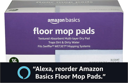 Amazon Basics Floor Cleaning Wet Mopping Pads, Super Absorbent, Fits Swiffer WetJet Mopping Systems, 36 Count