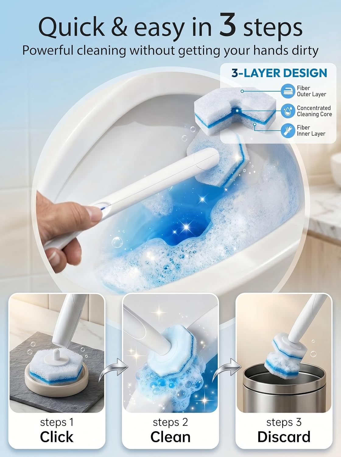 60 Count Toilet Wand Refills for Clorox Toilet Brush, Disposable Heads for Deep Cleaning, Instant Foam