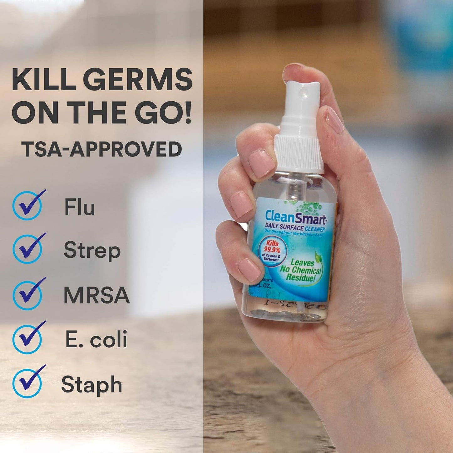 CleanSmart Daily Surface Spray Disinfectant, Kills 99.9% of Viruses, Bacteria, Mold & Fungus, 16 oz Bottle (Pack of 3)