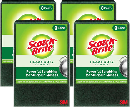 Scotch-Brite Heavy Duty Scouring Pad, Dish Scrubber for Kitchen + Outdoor, 8 Scrub Pads for Uncoated Pots and Pans, Cast Iron Cooktops, Grill Grates, Oven Racks, & BBQ, Durable, Long-Lasting