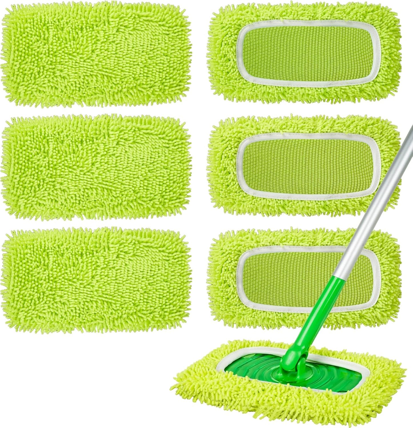 Reusable Microfiber Mop Pads for Swiffer Sweeper Mop — 6 Pack Washable & Reusable Wet & Dry Floor Cleaning Pads — Compatible Replacement Mop Refills for Hardwood, Tile & Multi-Surface Floors