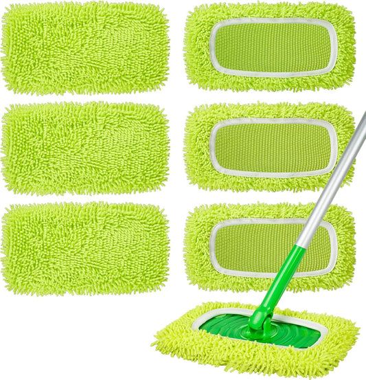 Reusable Microfiber Mop Pads for Swiffer Sweeper Mop — 6 Pack Washable & Reusable Wet & Dry Floor Cleaning Pads — Compatible Replacement Mop Refills for Hardwood, Tile & Multi-Surface Floors