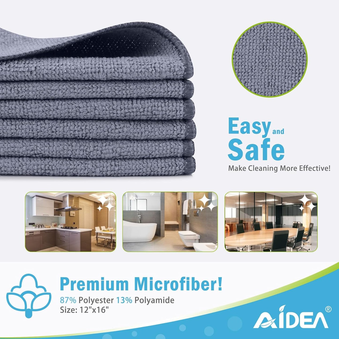 AIDEA Microfiber Cleaning Cloth-50PK, Soft Microfiber Towels for Cars, Absorbent Cleaning Rags, Lint-Free Streak-Free Wash Cloths for House, Kitchen, Window(12in.x12in)