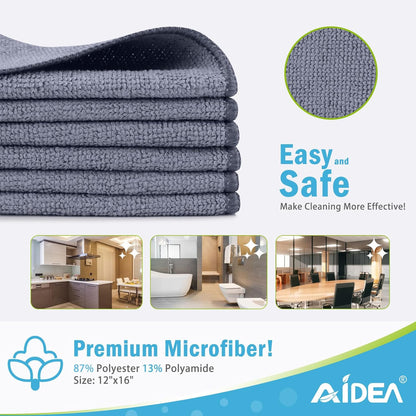 AIDEA Microfiber Cleaning Cloth-50PK, Soft Microfiber Towels for Cars, Absorbent Cleaning Rags, Lint-Free Streak-Free Wash Cloths for House, Kitchen, Window(12in.x12in)