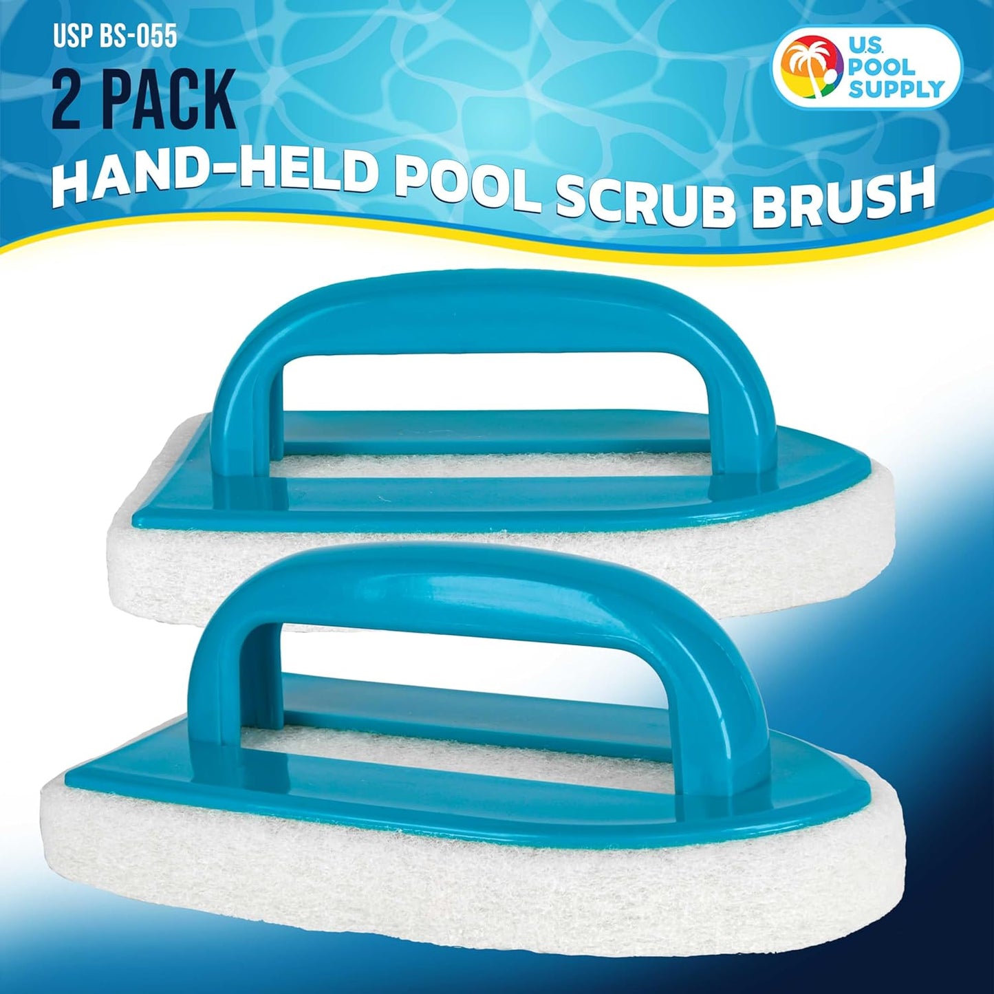 U.S. Pool Supply Hand-Held and Pool Pole Attachment Scrub Brushes - Surface Scrubbing Scouring Sponge Pads - Clean Pool Tile Grout Walls, Vinyl Liners, Spas, Remove Stains, Kitchen Bathroom Tub Shower
