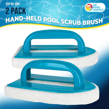 U.S. Pool Supply Hand-Held and Pool Pole Attachment Scrub Brushes - Surface Scrubbing Scouring Sponge Pads - Clean Pool Tile Grout Walls, Vinyl Liners, Spas, Remove Stains, Kitchen Bathroom Tub Shower