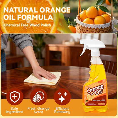 2-in-1 Furniture Polish Wood Cleaner - 2Pack Natural Orange Oil Spray Protect Wood Surface Safely, Enhanced Furniture Restorer Finish Cabinets, Tables, Antique, Floor, 32oz Total