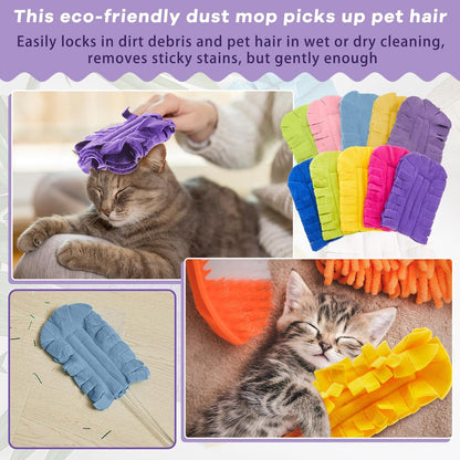 Zubebe 12 Pcs Duster Refill Reusable Fleece Duster Refills Feather Flat Dusters Multi Surface Washable Cleaning Pads Tools for Home, Blinds, Car, Pet, Furniture, Fans (Dark Color)