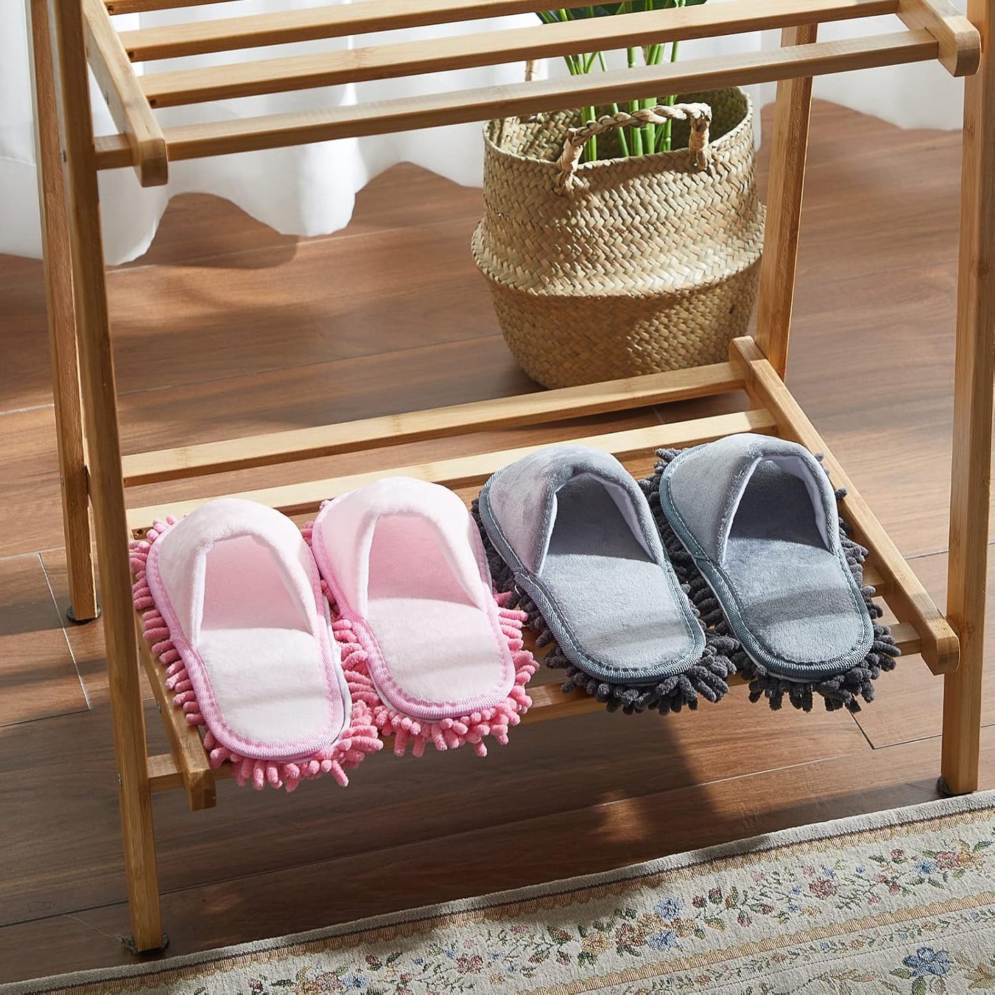 Jecery 2 Pairs Microfiber Cleaning Mop Slippers for Floor Cleaning House Mop Shoes Men and Women Washable Unisex Dusting Slippers Dirt Tool Supplies(Medium,Gray)