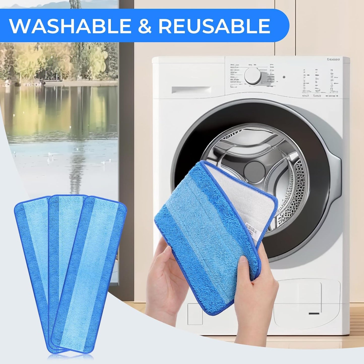 wlich 4-Pack Microfiber Cleaning Pads, 18-Inch Microfiber Mop Pads Compatible with Bona Mop, Washable and Reusable Mop Pad Refills for Hardwood Tile Laminate Floors