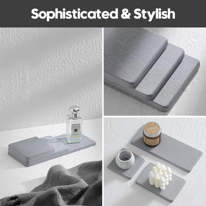 2PCS Water Absorbing Stone Drying Tray for Kitchen Counter & Bathroom Sink, Diatomite Faucet Splash Guard, Soap Dispenser Rack & Sponge Holder Caddy Organizer, Marble White (Printed Pattern), 9"x 3.5"