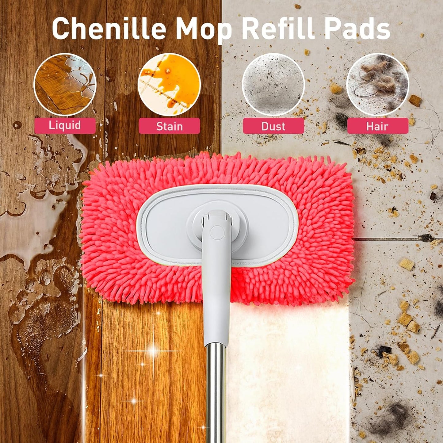 6 Pack Reusable Microfiber Mop Pads Compatible with Sweeper Mops, Replacement Mopping Pads Dry Sweeping Cloths, Washable Chenille Flat Mops Refills for Mopping Floor Cleaning (Mop is not Included)
