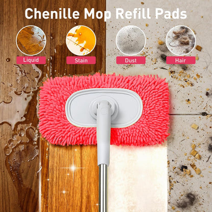 6 Pack Reusable Microfiber Mop Pads Compatible with Sweeper Mops, Replacement Mopping Pads Dry Sweeping Cloths, Washable Chenille Flat Mops Refills for Mopping Floor Cleaning (Mop is not Included)