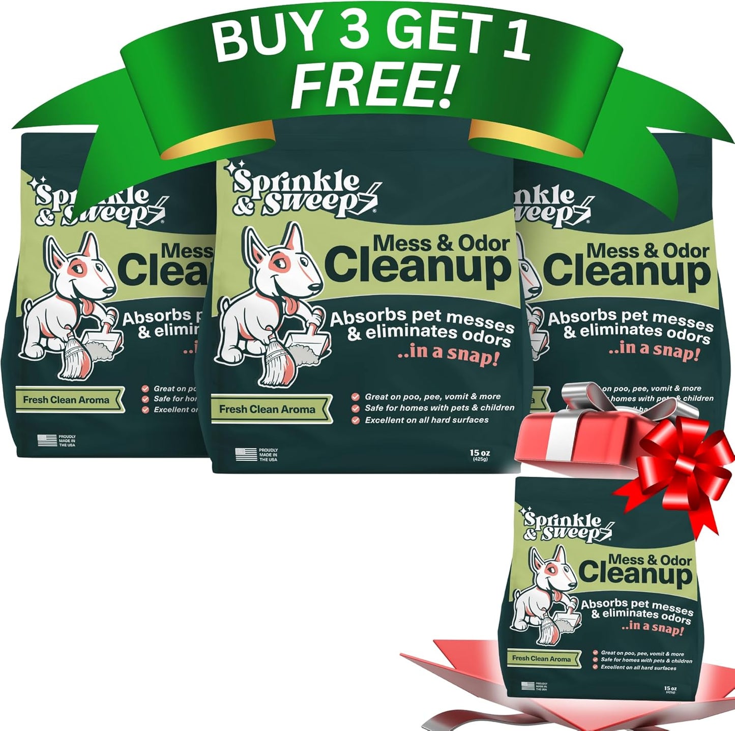 Sprinkle & Sweep: Pet Mess & Odor Cleanup - 15oz Bag - Dog Accident & Mess Clumping Powder, Remove Pee-Poop-Vomit from Hard Surfaces, Ultra-Absorbent