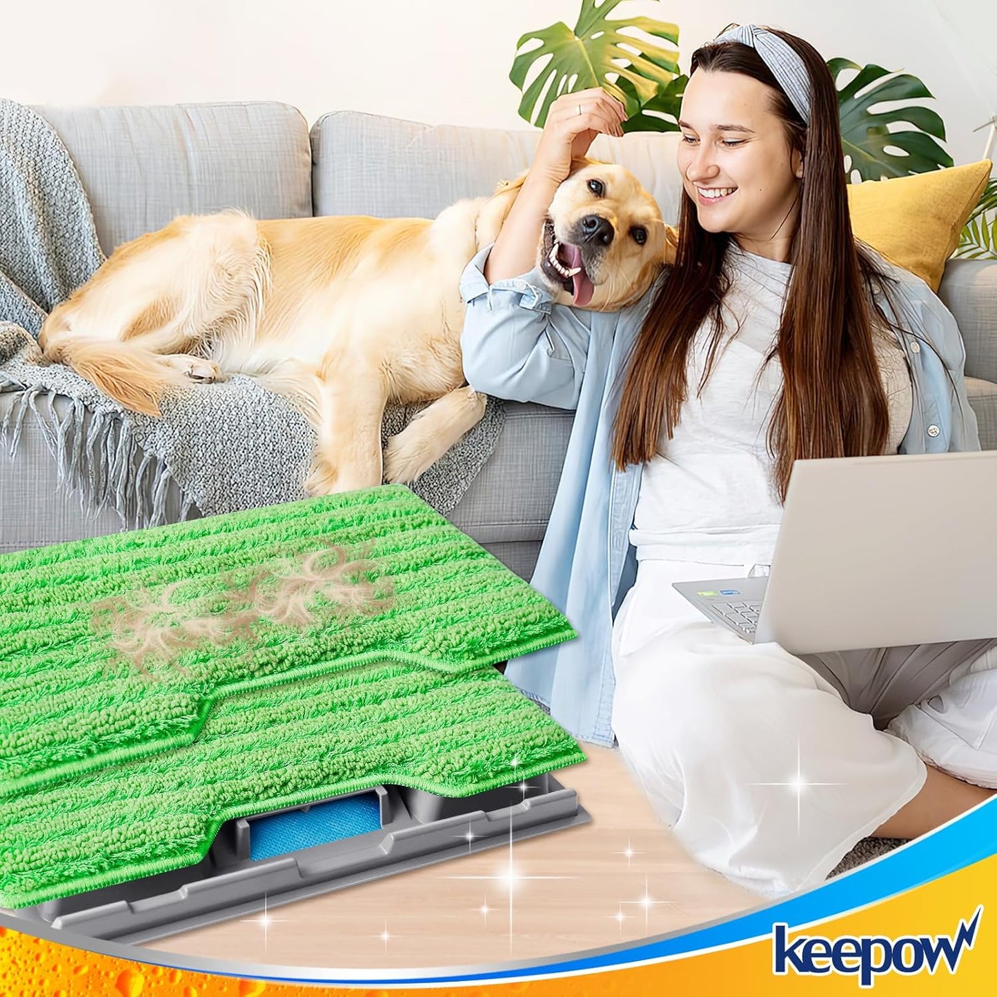KEEPOW Reusable Mop Replacement Pads Compatible with Shark Vac Mop VM252 VM200 VC205 VM250 VM180 VM401 QM250 VM190, Washable Vacuum Mop Pad Refills, Upgraded Design of Dirt Chamber (1+3+6 Pads)