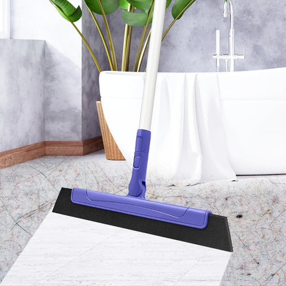 Floor Squeegee with 180° Rotating Head, EVA Foam Blade Squeegee for Floor with Adjustable Aluminum Long Handle, Squeegee Broom for Window Shower Bathroom Garage Tile Pet Hair Cleaning