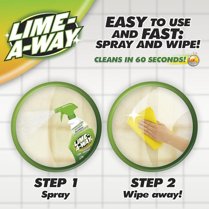 Lime-A-Way Hard Water Stain Remover Spray, Removes Lime, Calcium & Rust in Seconds, Bathroom Cleaner, 22 fl oz
