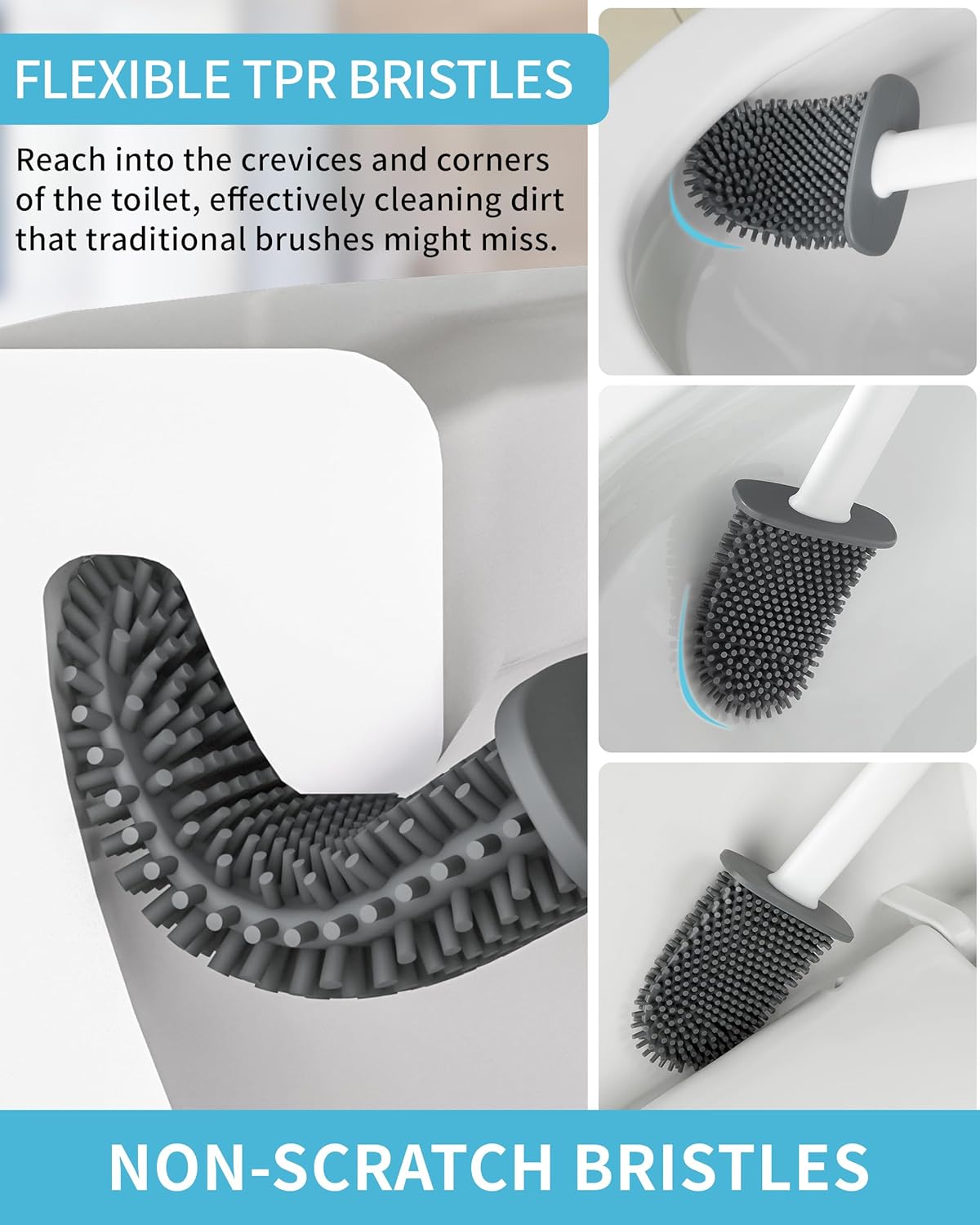 MR.SIGA Toilet Brush and Holder Set, Wall Mounted Toilet Bowl Brush, Compact Toilet Scrub Brush with Holder for Bathroom, White, 2 Pack