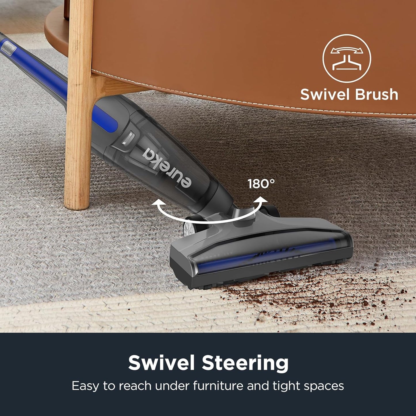 Eureka Blaze Stick Vacuum Cleaner, Powerful Suction 3-in-1 Small Handheld Vac with Filter for Hard Floor Lightweight Upright Home Pet Hair, Dark Black