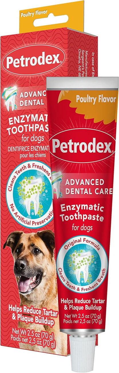 Petrodex Toothpaste for Dogs and Puppies, Cleans Teeth and Fights Bad Breath, Reduces Plaque and Tartar Formation, Enzymatic Toothpaste, Poultry Flavor, 6.2oz