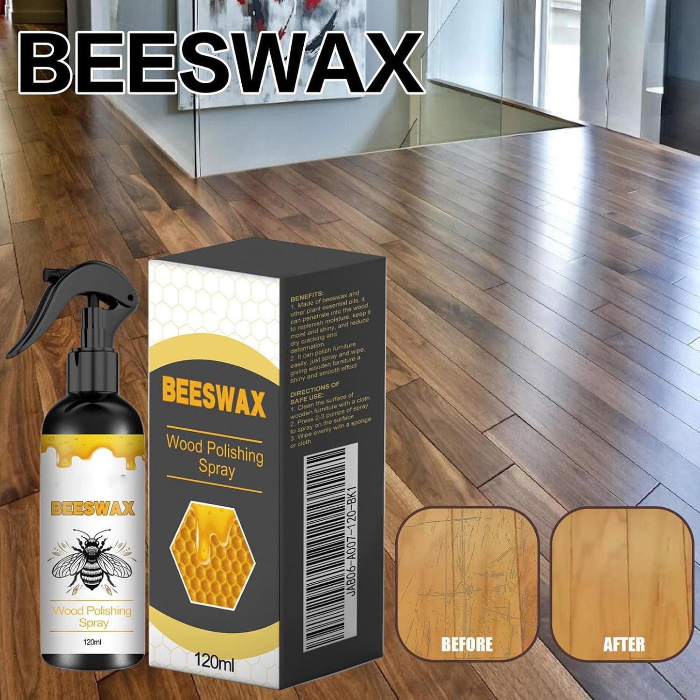 Natural Bees Wax Furniture Polish and Cleaner,120ml,Beeswax Cleaner Spray for Floors and Furniture,Polish and Cleaner Protective Conditioning Formula,Non-Toxic & Eco-Friendly (2PCS)